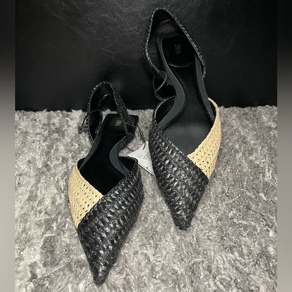 NWT Zara Woven Raffia Slingback Flats - Picture 1 of 10